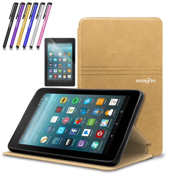 Mignova case for All-New Fire 7 Tablet (2017 7th Gen) - Ultra Slim Lightweight With Kick Stand Cover For All-New Fire 7 Tablet (7th Gen 2017 release) + Screen Protector Film and Stylus Pen (Gold)