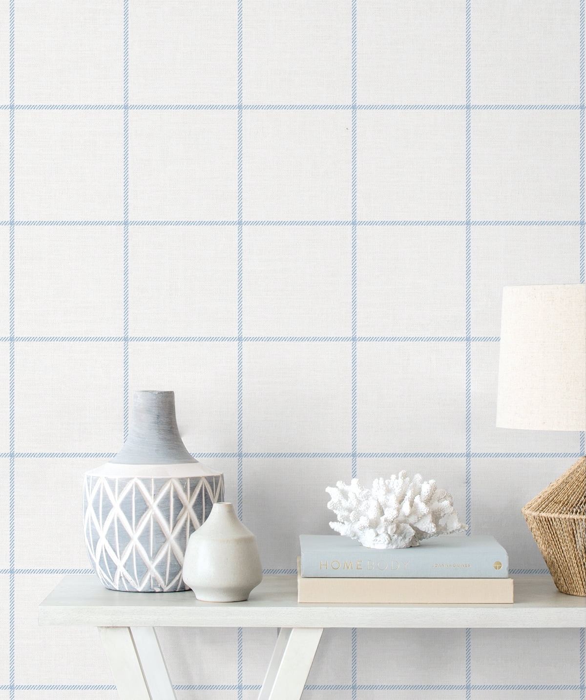 NextWall Sky Blue & Linen Classic Striped Check Peel and Stick Wallpaper - 20.5 in. W x 18 ft. L Roll