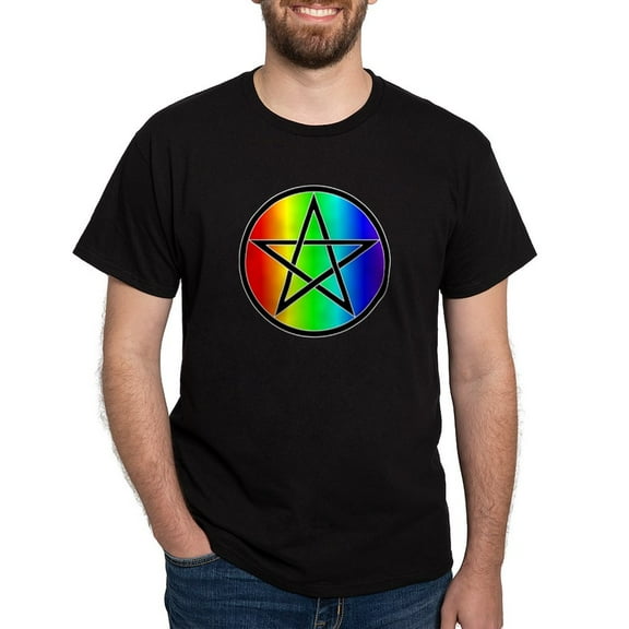CafePress - Dark T Shirt Rainbow Pentacle Black - Men's Classic Graphic Cotton T-Shirt