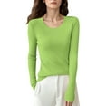 thumbnail image 1 of GPOECD Womens Sweaters Autumn and Winter Round Neck Pullover Solid Color Slim Fit Thin Knitted Base Layer Undershirt Green,M, 1 of 3