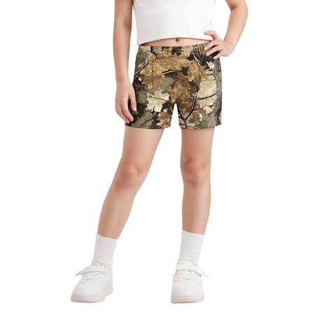 Abcomgle Girls Camo Shorts 14 Summer Elastic Waisted Shorts Kids Maple Print Short Pants Fashion Athletic Pull on Sweat Shorts Earthy Yellow 12-13Years