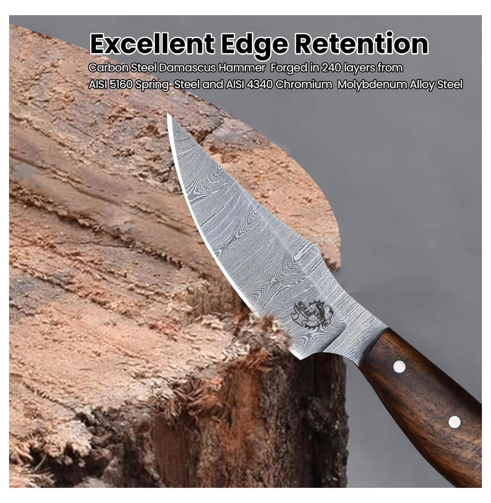 Handmade EDC Fixed Blade Hunting Knife – Forged Damascus Steel – Handle – Horizontal Carry Sheath – Outdoor Knife (3180-IRW)