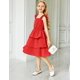 thumbnail image 3 of Vestido Arshiner para niñas con mangas onduladas para verano de 6 a 7 años, rojo, 3 of 9