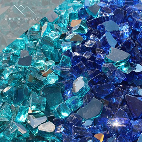 Fire Pit Glass - Aqua and Cobalt Blue Blend Reflective Fire Glass 1/2" - Reflective Fire Pit Glass Rocks - Blue Ridge Brand™ Reflective Glass for Fireplace and Landscaping