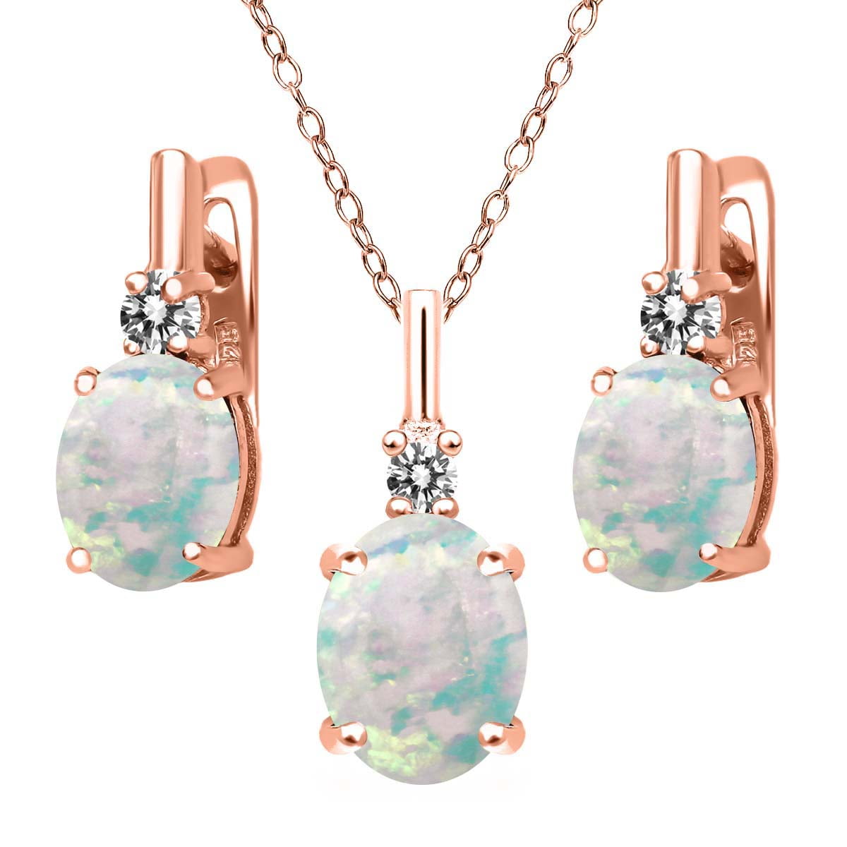 4.87 Ct Simulated Opal and White Diamond 18K Rose Gold Plated Silver Jewelry Set by
