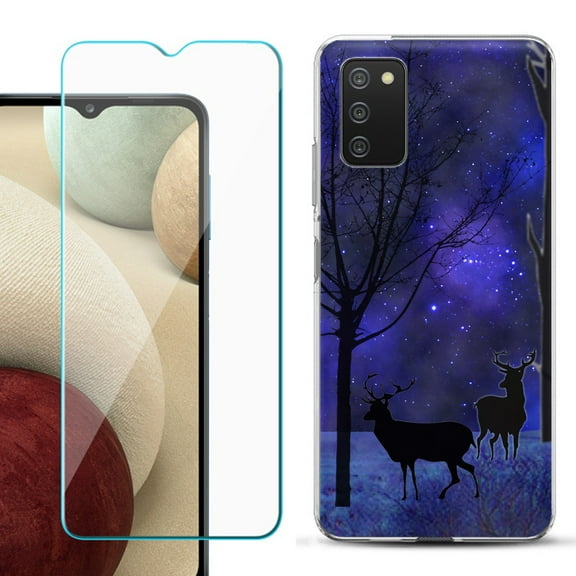 Slim-Fit TPU Fashion Phone Case for Samsung Galaxy A03s, with Tempered Glass Screen Protector, by OneToughShield ® - Midnight Forest