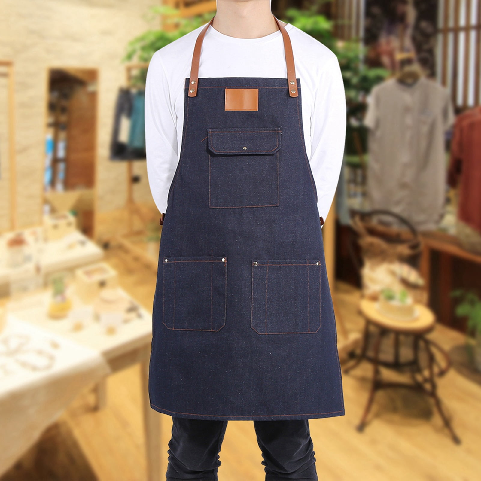Zerodis Denim Apron, Kitchen Apron with 3 Pockets and Adjustable Leather  Strap for Cooking BBQ, Bartender Chef Work Apron Heavy Duty Bib for Men  Women(78.00 * 68.00 * 2.00cm-Blue) : Amazon.co.uk: Home