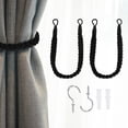thumbnail image 1 of 2Pcs Rope Curtain Tiebacks, 23.6" Cotton Hand-Woven Curtain Holdback, Black, 1 of 7