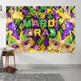 thumbnail image 4 of 8 x 6 ft Mardi Gras Mask Backdrop Purple Green Gold Beads Masquerade Party Photography Backdrop for Carnival Birthday Dancing Wedding Bachelorette Party Banner Photo Booth Props, 4 of 5