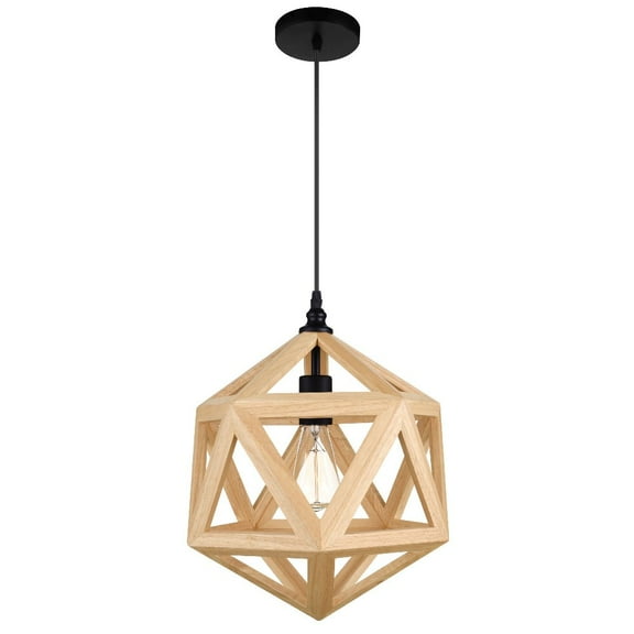CWI Lighting Lante 1 Light Farmhouse Metal Pendant in Black/Wood