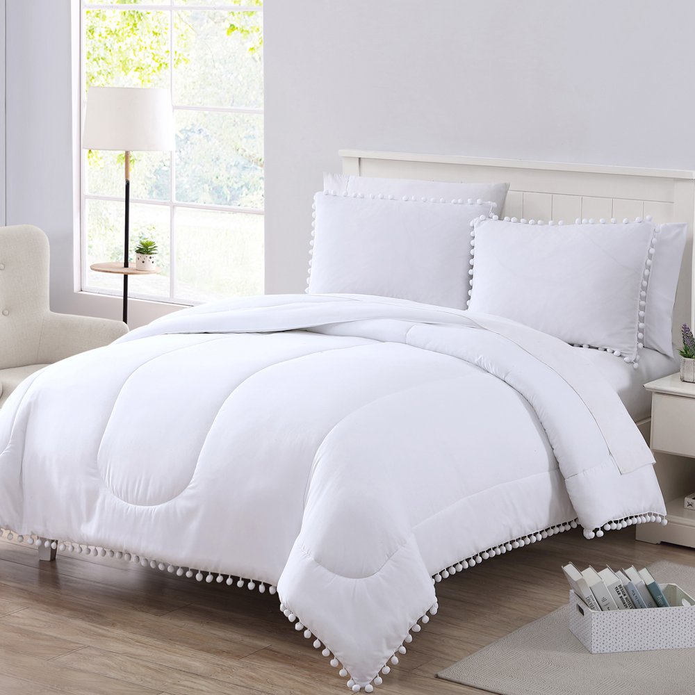 Mainstays Pom Pom Edge 2 Pc TXL Duvet Set Arctic White
