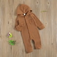thumbnail image 6 of Douhoow Baby Boy Hooded Bodysuit Fall Solid Front Single Breasted Waffle Romper, 6 of 8