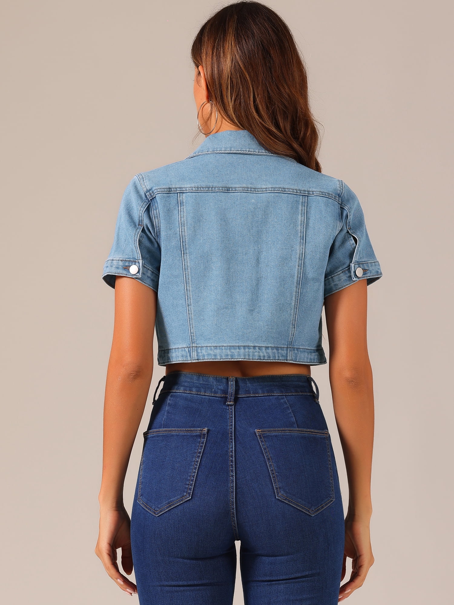 DARING DIVA Women's Summer Short Sleeves Crop Denim Jackets XS Light Blue