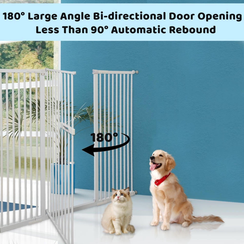 XIANERS 59 Inch High Extra Tall Cat Gate with Doors Locks Narrow Bar Spacing, Pressure Mounted 1.38inch Door Page Fence Spacing, Cat Door Way Indoor Use, White