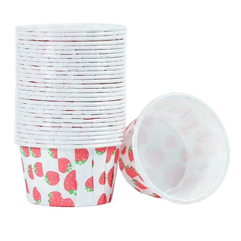 Tinksky 100Pcs Strawberry Pattern Paper Treat Cups Disposable Dessert Bowls for Bakery