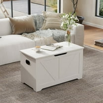 LEDREM Farmhouse Storage Bench with Safety Hinges, 300lb Capacity, Entryway Shoe Organizer, Easy Assembly, Cloud White