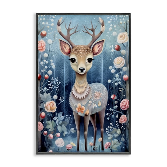 Stupell Industries Woodland Pattern Deer Animals & Insects Painting Black Framed Art Print Wall Art, 12 x 18