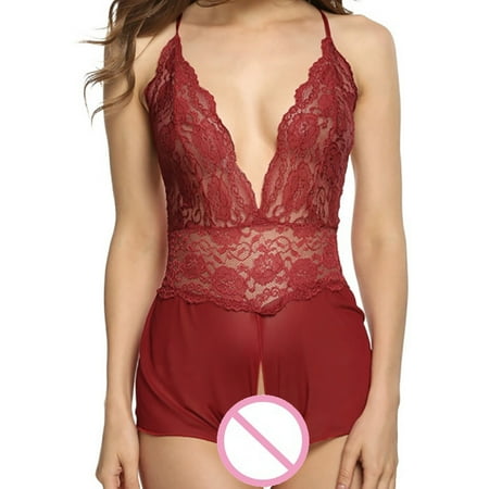 

JDEFEG Lingerie for Women Lingerie Set Light Lingerie Dress Passion Women Halter Deep Lace V Women Womens Lingerie Ropa Interior Femenina Polyester Red L
