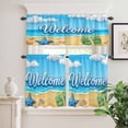 thumbnail image 3 of Kitchen Window Curtains Valance and Tier Set, Summer Beach Ocean Waves Slippers Sea Star Rod Pocket Tier Curtain Valance Set, Welcome Quote Light Filtering Cafe Curtains for Bedroom Living Room, 3 of 9