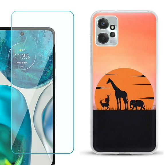 OneToughShield ® for Motorola Moto G Power 5G 2023 Shockproof Fashion Phone Case, with Tempered Glass Screen Protector - Sunset Safari