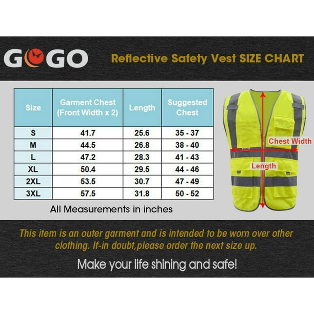 GOGO Big Tall 9 Pockets High Visibility Zipper Front Safety Vest