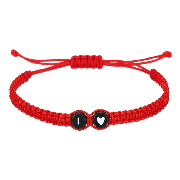 Uxcell Initial Bracelets for Men, Adjustable Handmade Rope Braided Initial String Bracelets with Heart Charm for Women Men Matching Couple Gifts Friendship(Red, I)