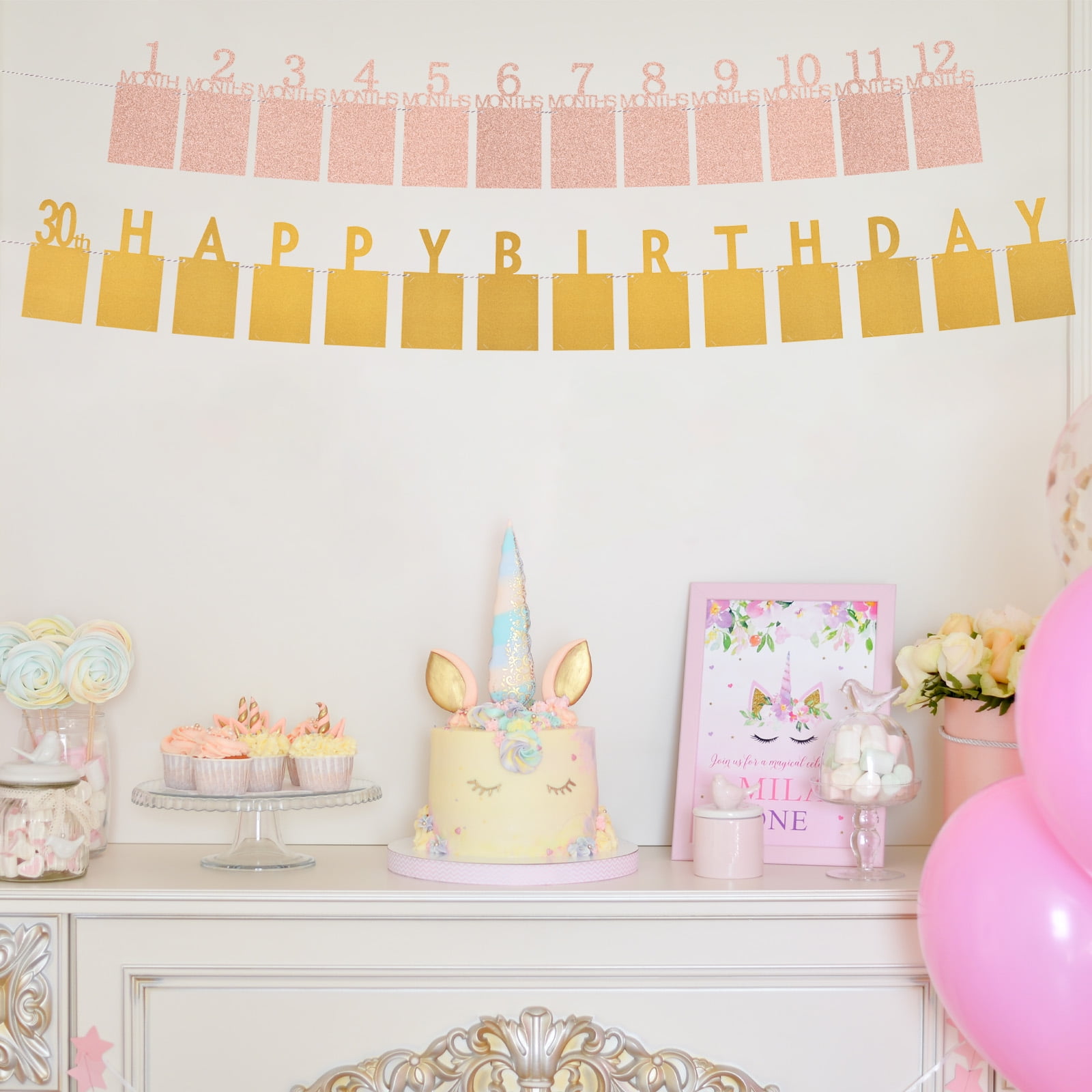 Unique Bargains 1st Birthday Photo Banner 1 To 12 Months Party Supplies Silver