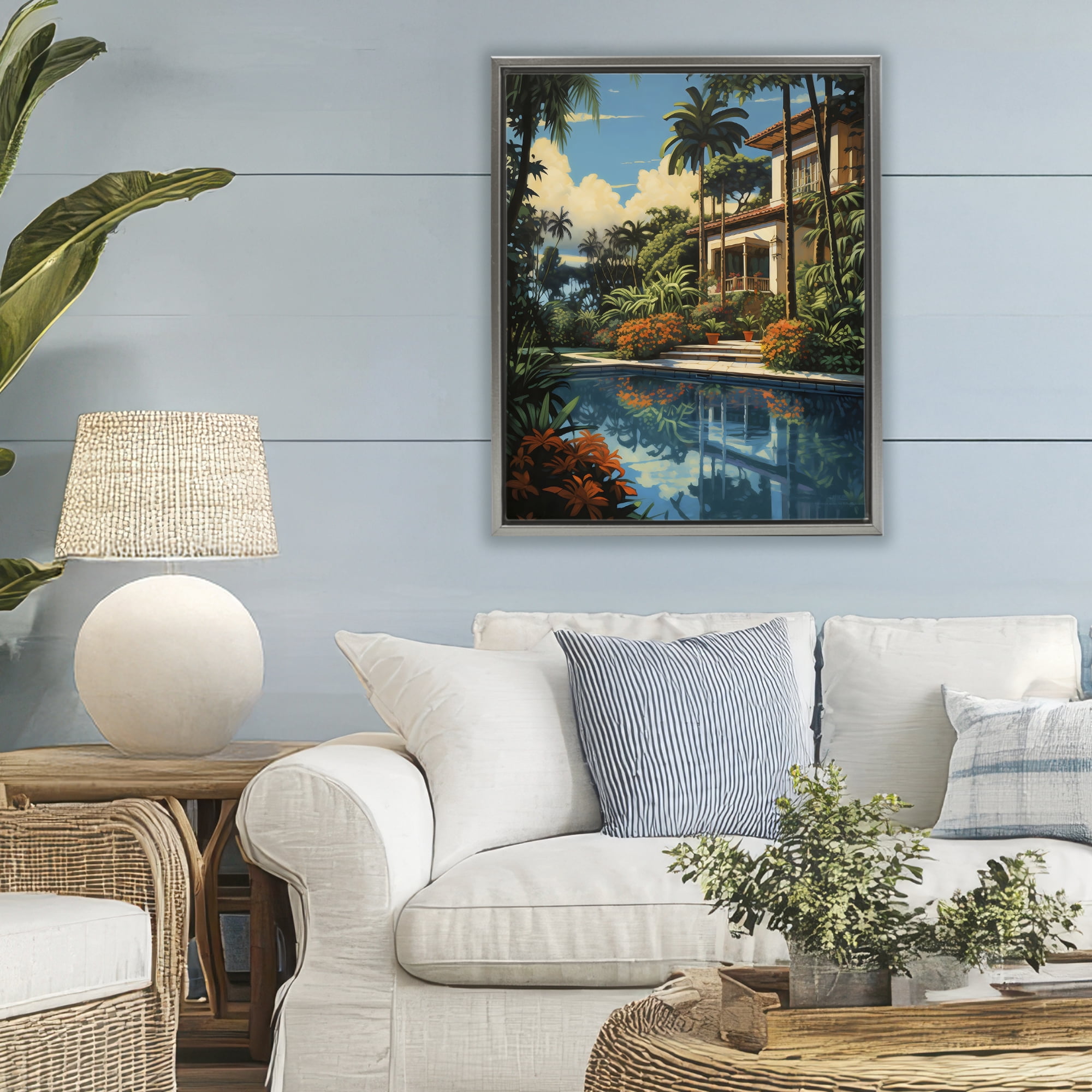 Stupell Industries Tropical Tranquility Villa Gray Framed Floater Canvas Wall Art, design by Creative Studio