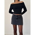 thumbnail image 2 of Arvbitana Women Teen Girls Off Shoulder Sweater Long Sleeve Boat Neck Knitwear Pullovers Solid Color Slim Knit Jumper Casual Crop Tops Streetwear, 2 of 6