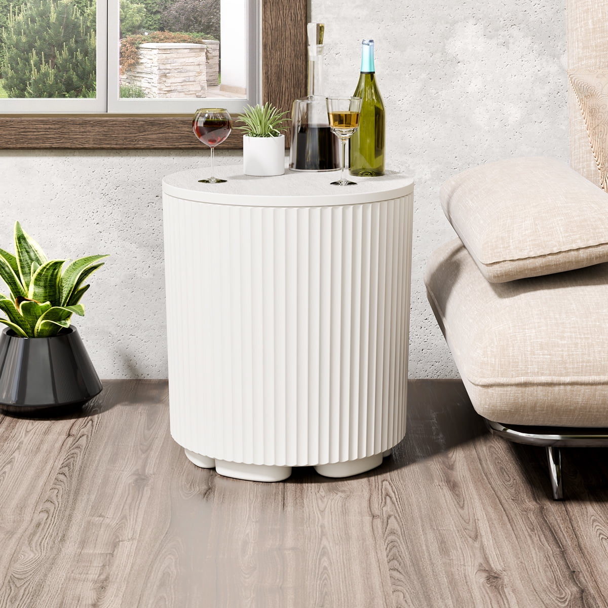 PolarcoForgeco 2-in-1 Portable Ice Bucket Cooler Table, Outdoor Ice Chest & Side Table Combo, Ideal for Patio, Parties, Picnics, Beach, and Outdoor Gatherings, White