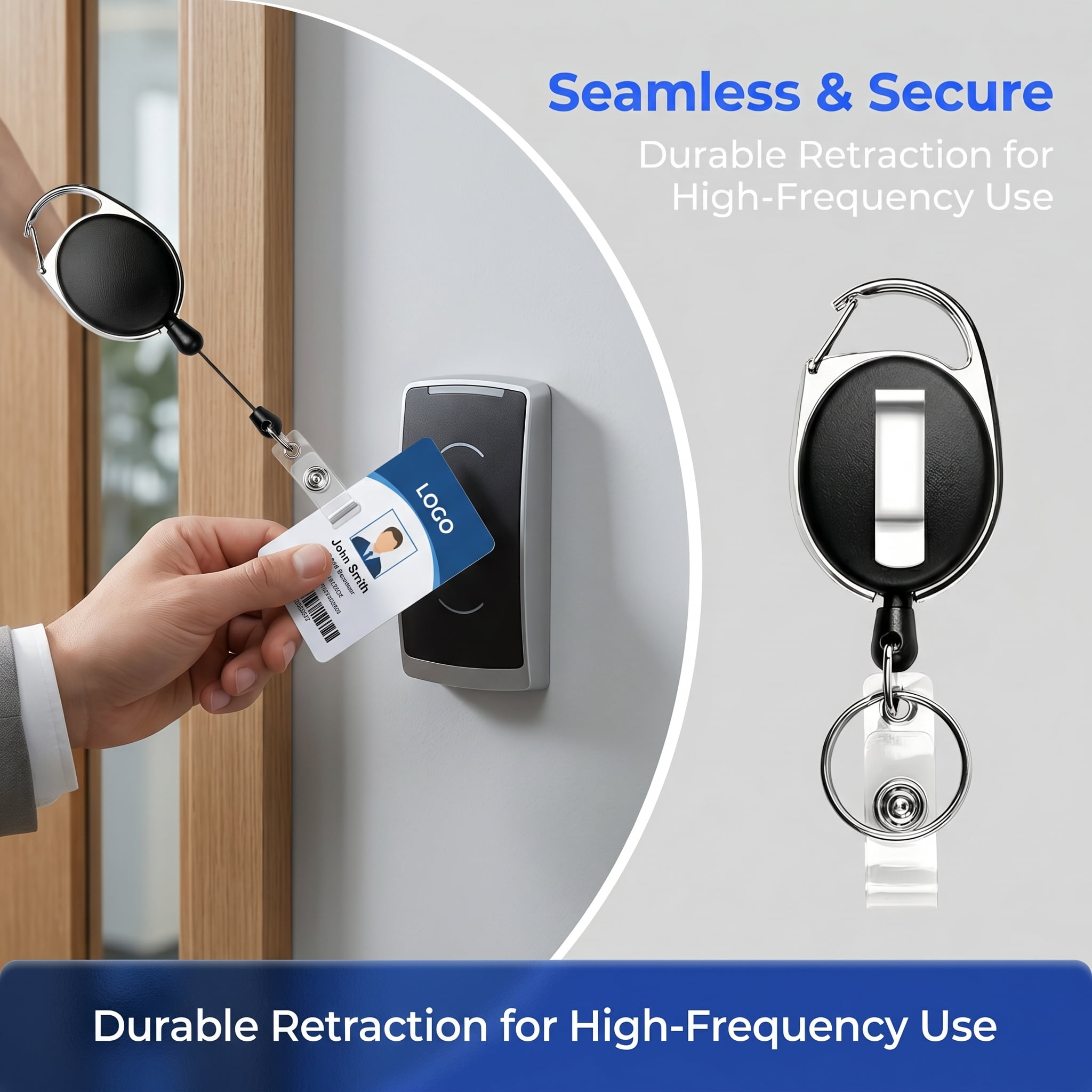 30 Packs Heave Duty Badge Reels Retractable with Carabiner Belt Clip and Key Ring,(Black, 26.5 Inch Pull Cord)