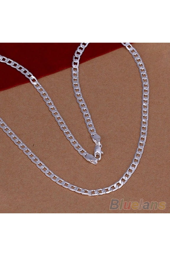 Silver Plated 4mm Sideways Flat Chain Necklace