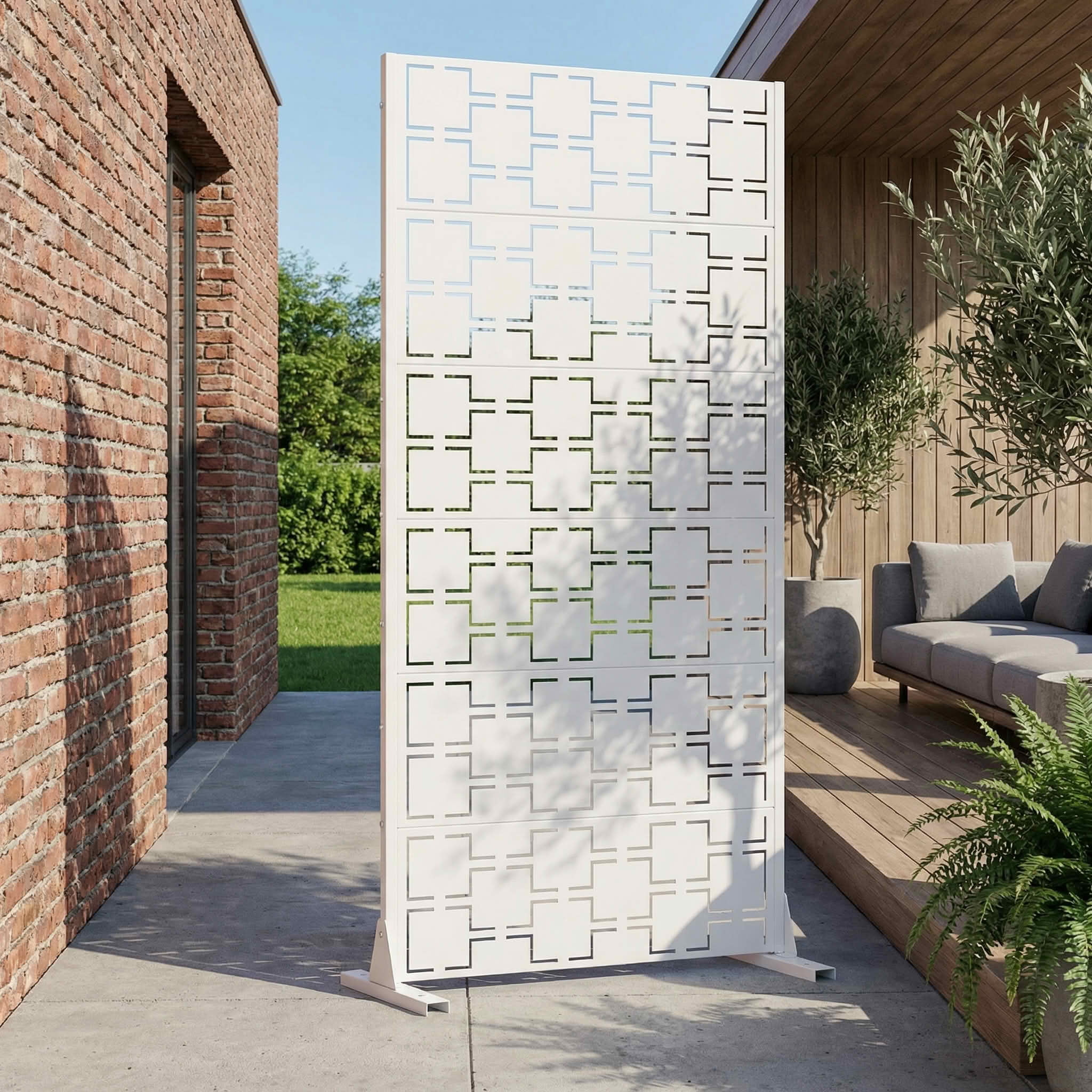 MAYEERTY 72x35x16 Inch White Galvanized Steel Privacy Screen, 6 Piece Set for Outdoor Garden
