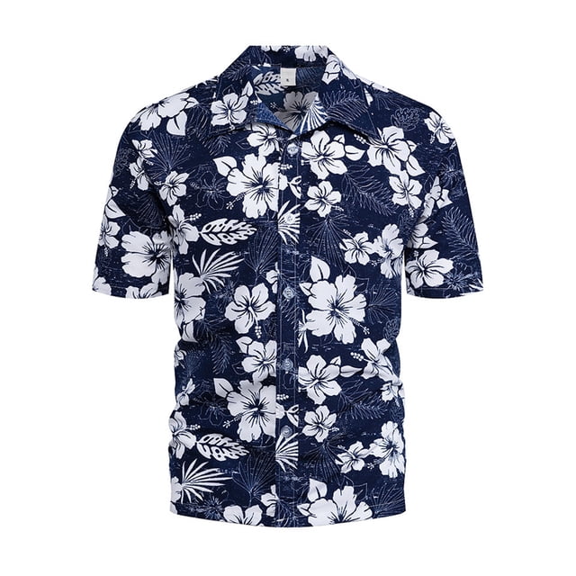 Camisas Deportivas Hombre Camiseta de manga corta con estampado de tiras y cuello a la moda de verano para hombre (Dark Blue, 3XL)