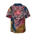 thumbnail image 2 of Haiem Pink Tiger Gold Leaves Men's Casual Shirts Short Sleeve Button Down Shirts Fashion Textured Summer Beach Shirt-Large, 2 of 7