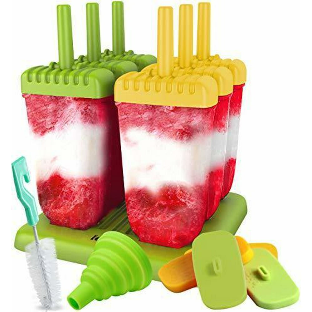 Popsicle Molds Set BPA Free 6 Ice Pop Makers + Silicone Funnel + Cleaning Brush + Ice Cream