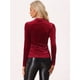 thumbnail image 3 of Blusas de terciopelo para mujer Blusa de manga larga con cuello simulado y purpurina metálica Borgoña XL, 3 of 5