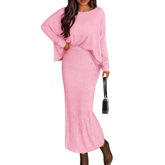 Conjunto de Falda PRETTYGARDEN Mujer Otoño 2025 Manga Larga Maxi Rosa