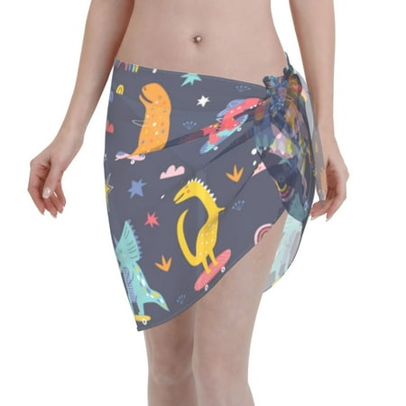 Coaee Cartoon Dinosaur Scooter Sport Blue Women s Short Sarongs Beach Wrap Sheer Bikini Wraps Chiffon Cover Ups for Beach  Swimming  Holiday