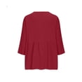 thumbnail image 4 of Hxshgdsn Plus Size Womens Linen 3/4 Sleeve Blouse V Neck Solid Color Button Trendy Shirts Tops（Red/4XL）, 4 of 6
