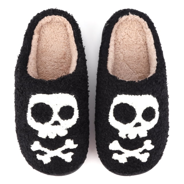 Divertidas Con Punta Cerrada Térmicas Esqueleto Calavera Peludas Felpa Halloween Cómodas Antideslizantes para Interior
