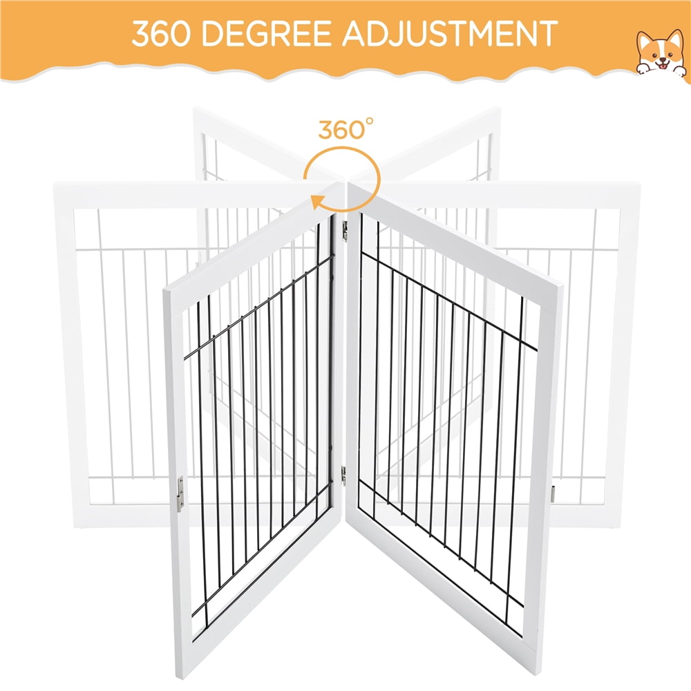 Yaheetech 32.5" Freestanding 6-Panel Foldable Pet Gate with Support Feet, White