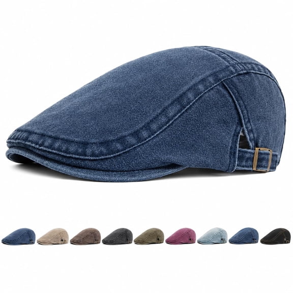 Men's Vintage Denim Flat Cap, Adjustable Cotton Newsboy Hat