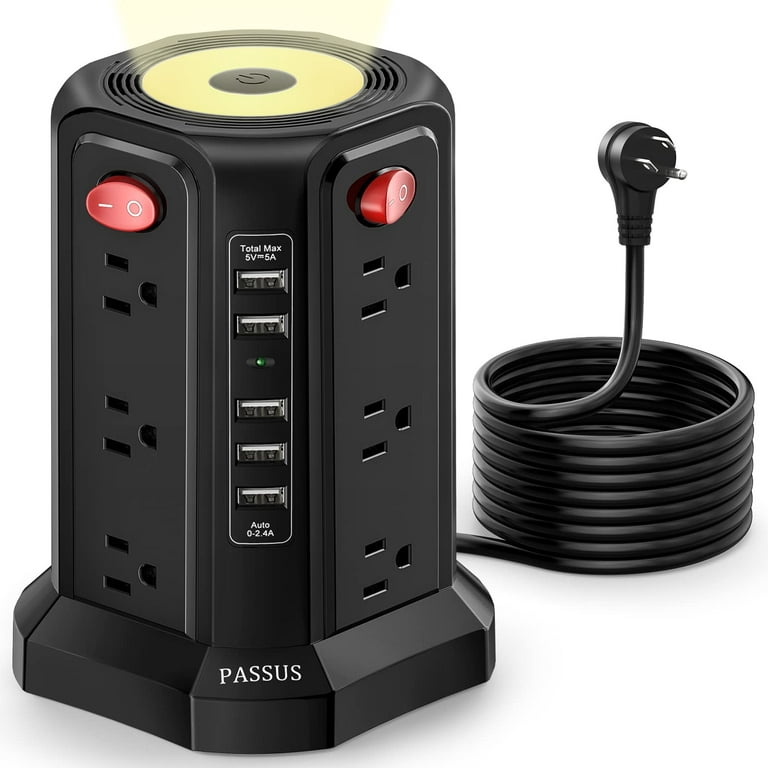 Power Strip Tower Surge Protector, Retractable Extension Cord with Multiple  Outlets, 10 AC Outlets with 4 USB Ports Charging Tower, Multi Plug Outlet