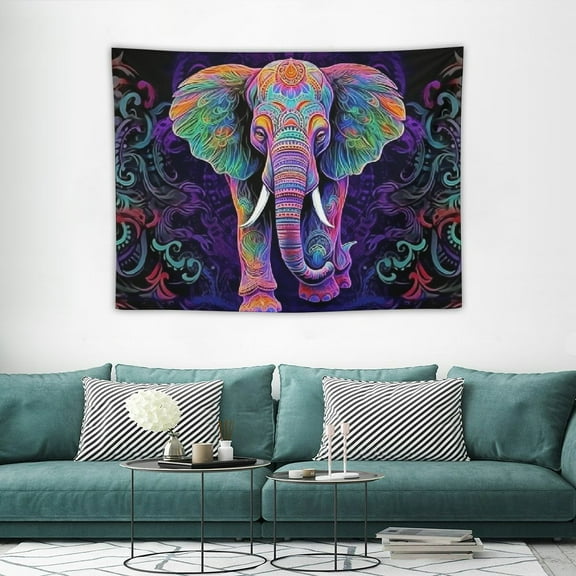 JRXY Mandala Elephant Tapestry, Trippy Purple Bohemian Boho Animal Indian Tapestry Wall Hanging for Bedroom, Hippie Tapestries Poster Blanket College Dorm Home Decor 40x30in