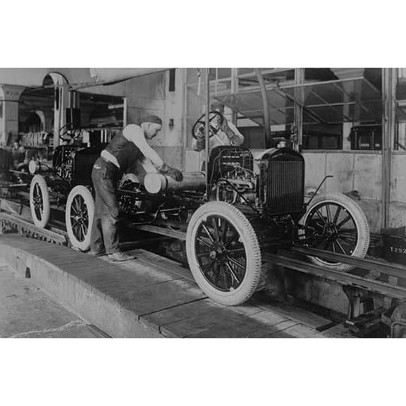 Car Assembly in Detroit Factory-Fine art canvas print (20" x 30")