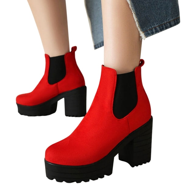 LSLJS Bottes Courtes à Talons Hauts Épais en Daim Automne/hiver pour Femmes, Bottines à Talons Hauts pour Femmes