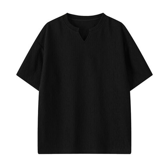 Iugvhana Men's Solid Color Base V-Neck T Shirts Big and Tall Loose Breathable Short Sleeve T-Shirt Casual Summer Tees Black XXL
