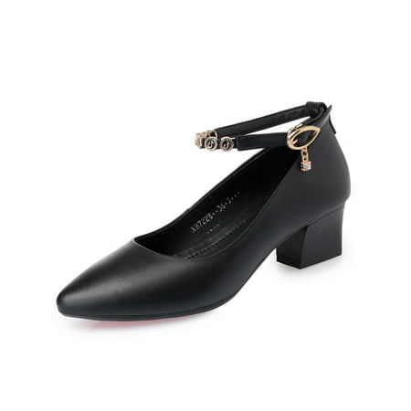

Daeful Ladies Anti-Slip Block Heeled Pumps Casual Bridal Shoe Work Fashion Ankle Strap Heels Black-4.5 cm 7