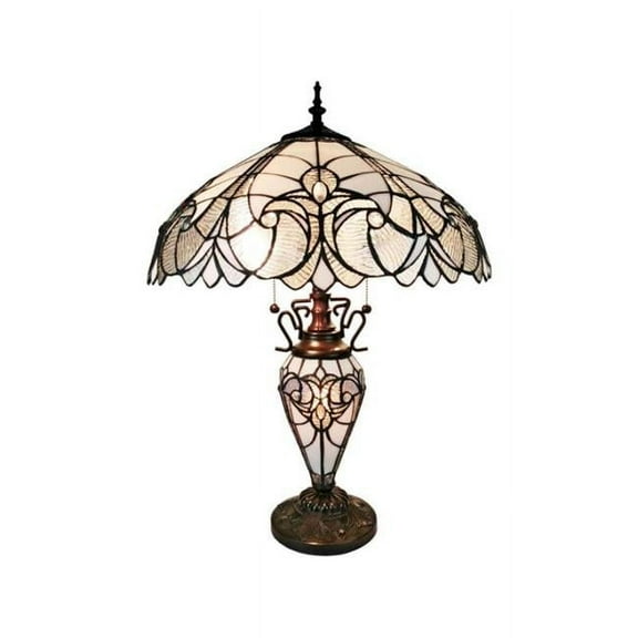 Amora Lighting  23 in. Height Tiffany Style Floral Double Light Table Lamp, White